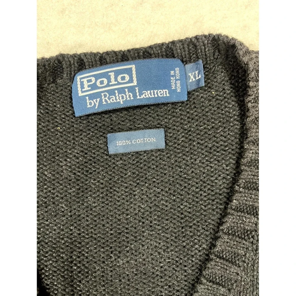 Polo Ralph Lauren Sweater Vest Mens XL Black Tight Knit Ribbed Pony Logo V Neck